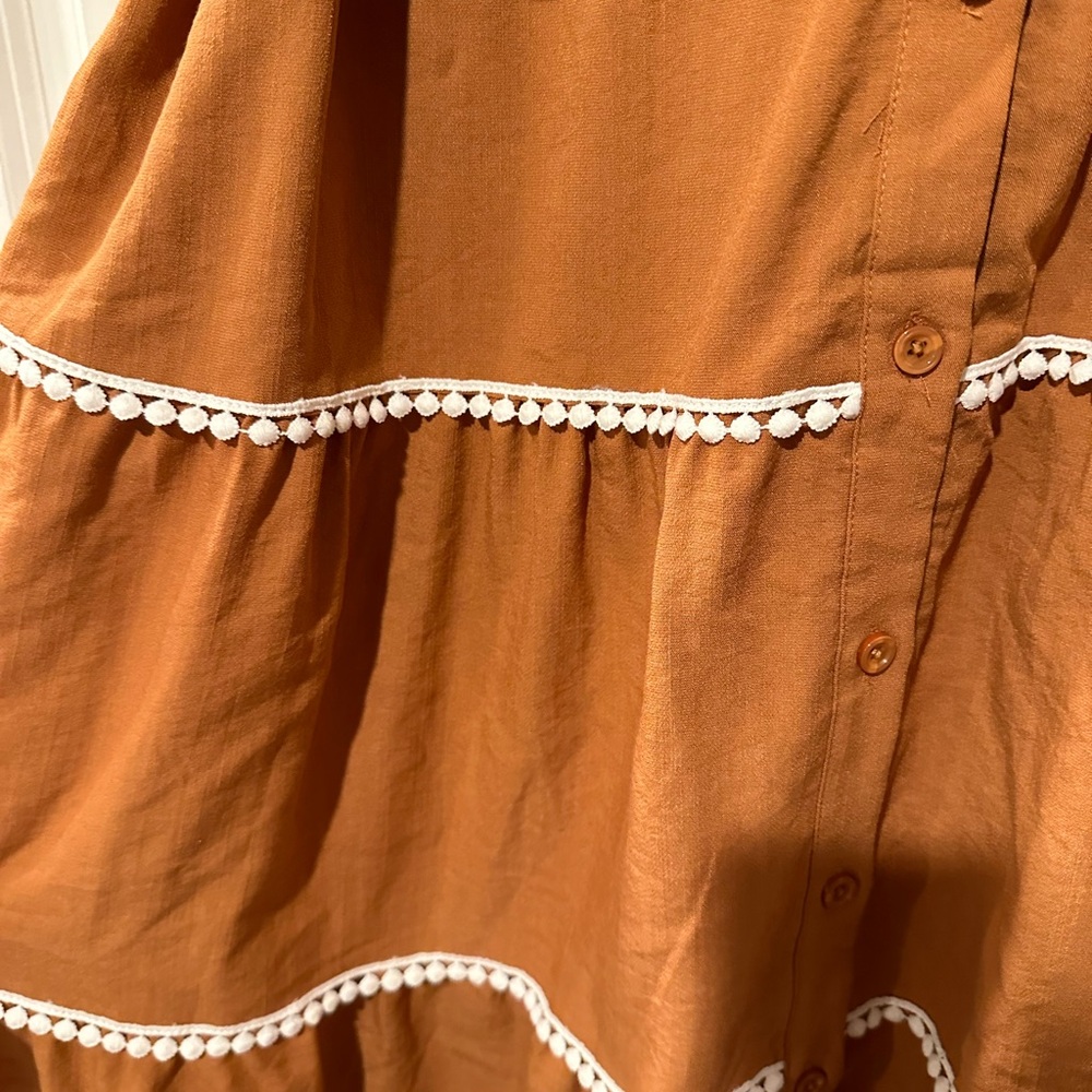 Button-Front Maxi Dress with Tie Belt - Rust - Picture 3 of 4